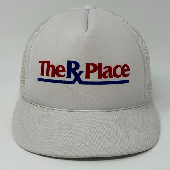 Vintage 80s The RX Place Drug Store Trucker Hat Cap Pharmacy Mesh Snapback White - Picture 9 of 9